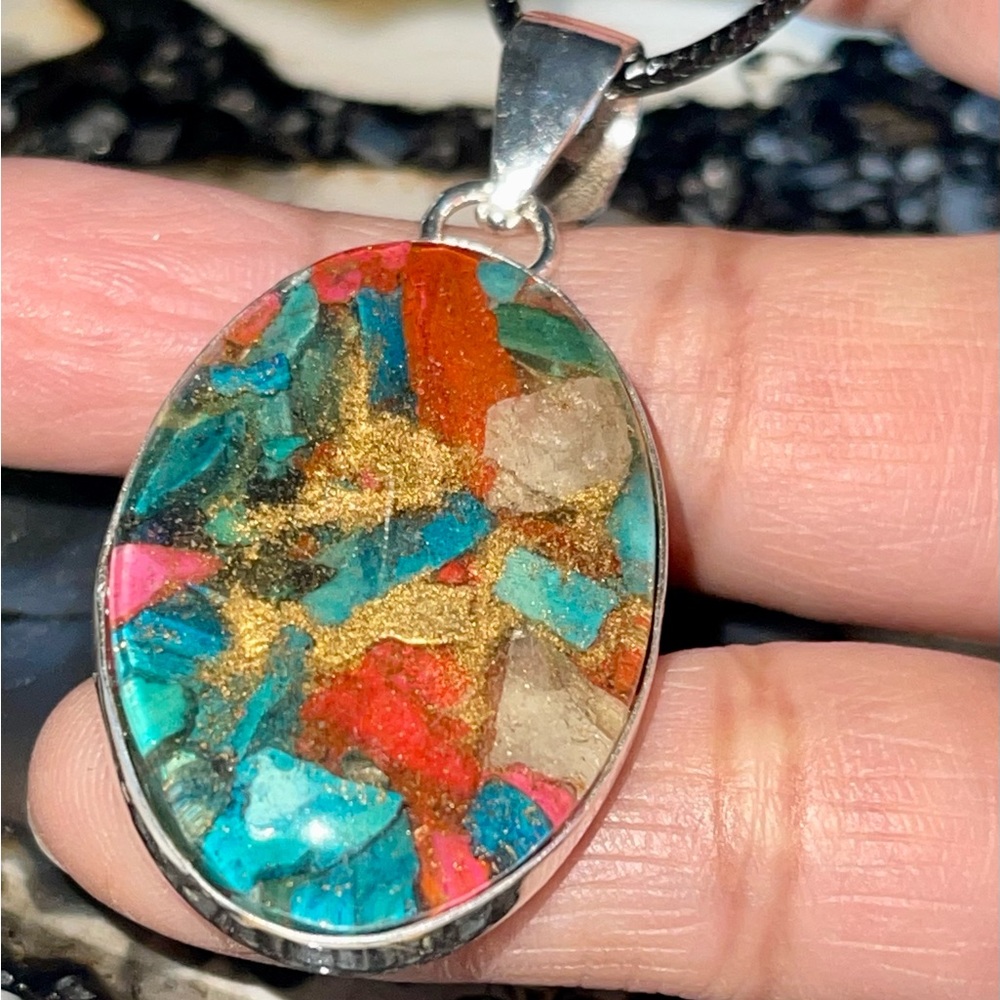 Brecciated Spiny Turquoise in Copper Pendant 2” - Picture 12 of 16